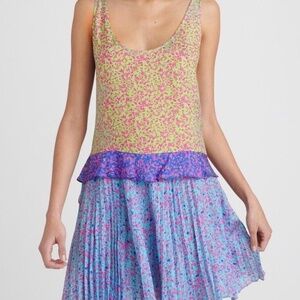 Tanya Taylor Cordelia Pleated Asymmetrical Floral Dress S